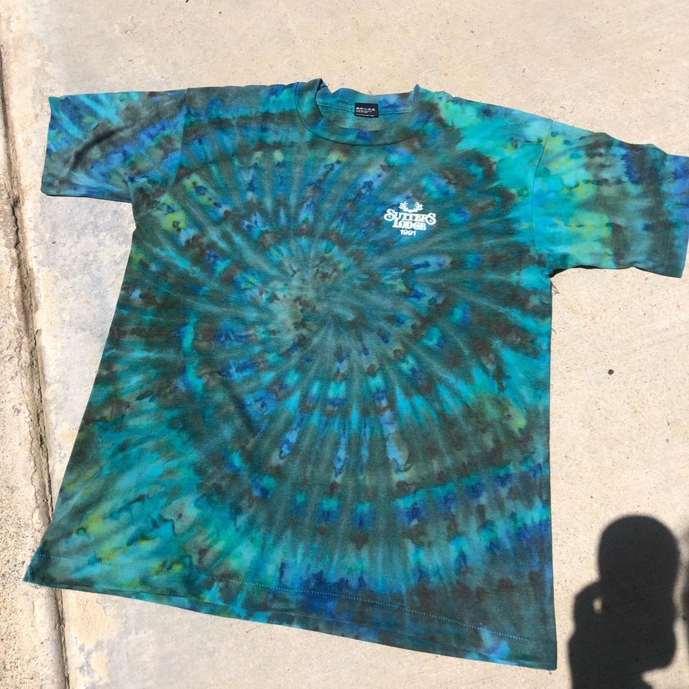 Screen Stars Blue & Teal Tie-Dye T-Shirt with Chest Tag